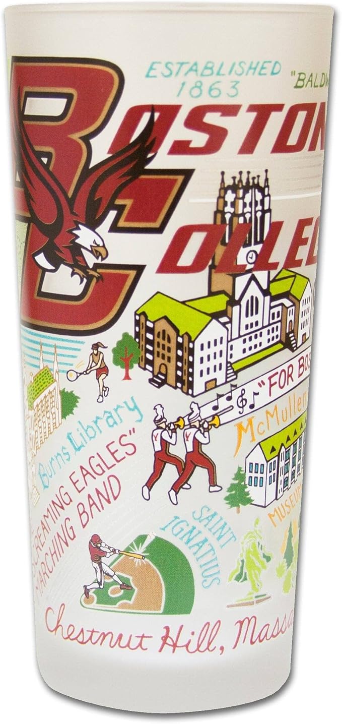 Catstudio Drinking Glass, Boston College Glass Cup for Kitchen, 15oz Dishwasher Safe Tumbler for BC Alumni