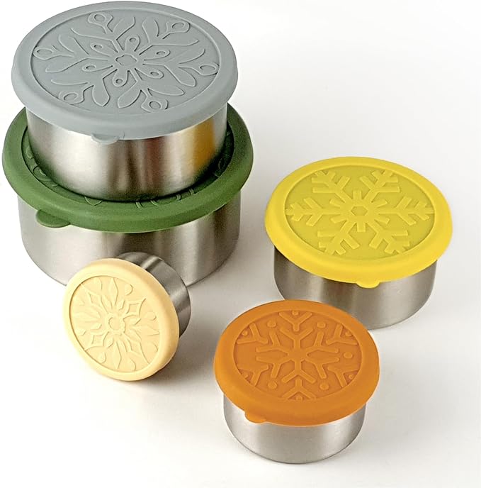 Stainless Steel Containers with Lids, Set of 5, Leakproof Stainless Steel Food Containers, Metal Food Storage Container, Stackable Toddler Snack Containers, Lunch Box Containers