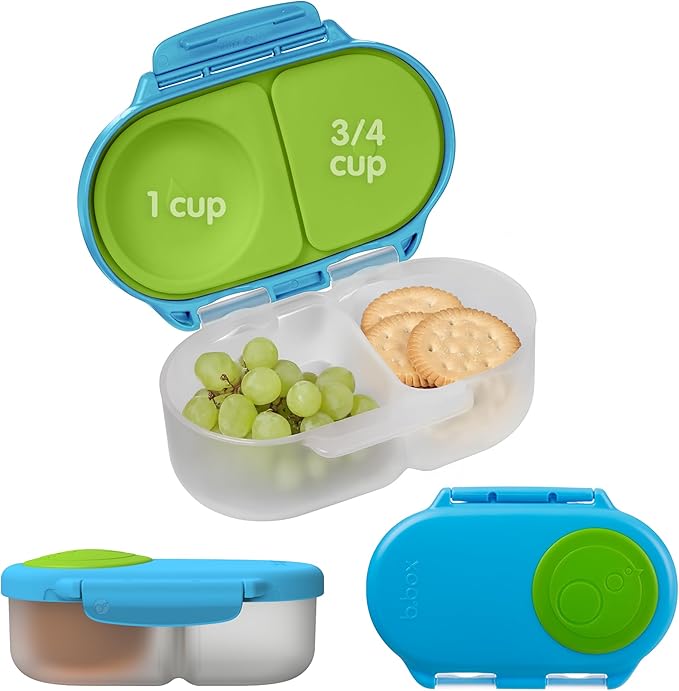 b.box Snack Box Reusable Snack Containers with Lids 2 compartments, Bento Box for kids and toddlers, Leakproof Lunch Box, BPA free and Dishwasher Safe Snack Container (Ocean Breeze, 1 3/4 Cup)