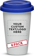 Personalized 11 oz. Double Wall Ceramic Tumblers with Lid - 6 Pack - Custom Text, Logo - Blue