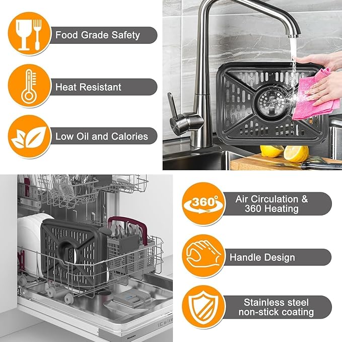 GWY Air Fryer Grill Pan for Ninja Foodi DZ401 DZ550 10 Quart DualZone Air Fryer, Replacement Crisper Plate Grill Plate Tray Accessories with Rubber Bumpers, Dishwasher Safe