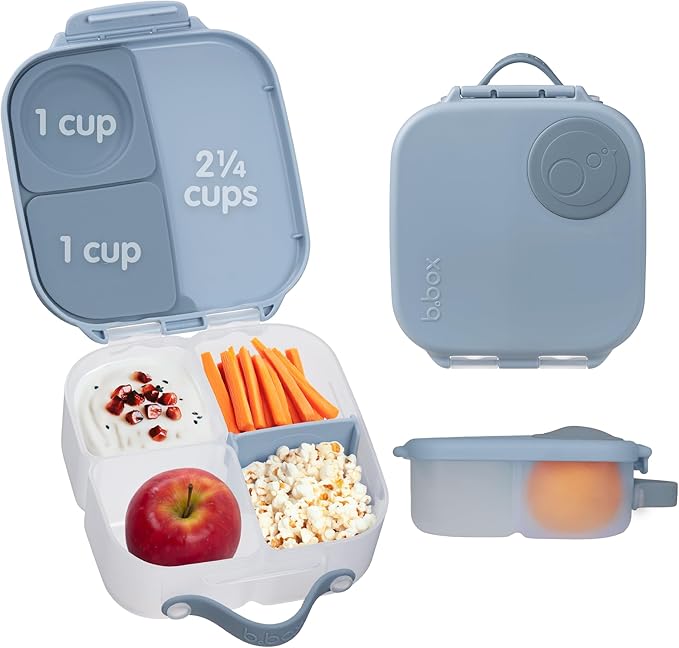 b.box Mini Lunch Box, Bento Box for Kids, Snack Container with 2 Leak Proof Compartments, Reusable Snack Containers with Lids, Kids Lunch Boxes Ages 3+, BPA Free, 4 1/4 Cup Capacity (Chill Out)
