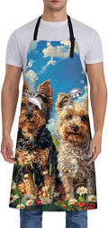 Cute Yorkshire Terrier Dog Apron, Adjustable Kitchen Charming Floral Aprons with Pockets for Cooking BBQ Gardening, 28×33 IN, Holiday Gifts for Women Men Wife, for Chef Baking, Oxford Fabric