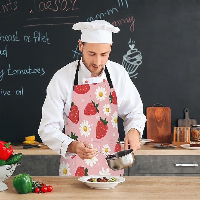 Cooking Apron for Women and Men,Adjustable Chef Bib Apron with 2 Pockets, Water and Oil Resistant for Kitchen Use
