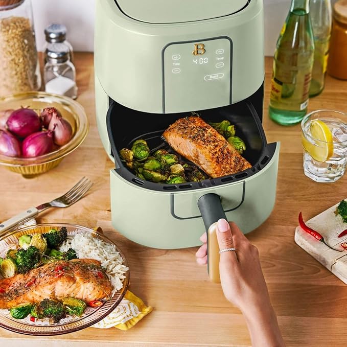 Beautiful 3 Quart Digital Air Fryer with TurboCrisp Technology – Matte Finish, Touchscreen, Nonstick Basket (Sage Green)
