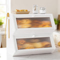 WOWLIVE Double Layer Bread Box for Kitchen Countertop, Large Bamboo Bread Storage Container for Homemade Bread, Farmhouse Bread Holder for Kitchen Counter Cabinet, Pantry, (White, Extra Large)