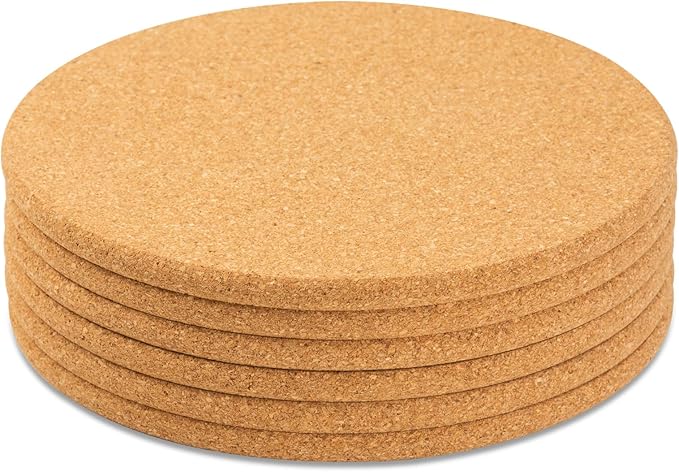 Cork Trivets for Hot Dishes, Pots and Pans, Pot Holders for Kitchen, 8 Inches 6 Pack Hot Pads, Thick Heat Resistant Mats Protect Countertop, Coaster Trivet Home Essentials, Rustic Farmhouse Decor