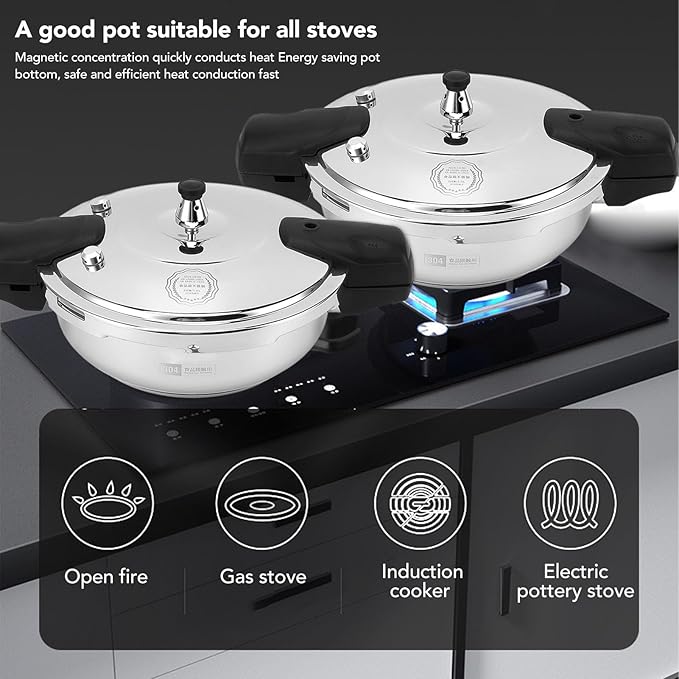 Fdit Stainless Steel Pressure Cooker Efficient Cooking Multifunctional Design Rapid Heat Conduction Dual Purpose Electric Gas Stoves (22CM), Fditfa6ko7zi3v-11