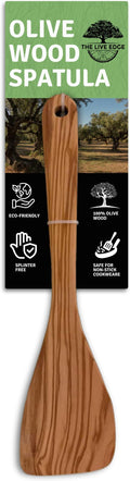 Olive Wood Spatula For Cooking | 12" Large & 3" Wide Flat Wooden Spatula Ideal Nonstick Cookware, Stirring, Fry, Mixing, And Flipping | Wooden Spoons For Cooking | Long Handle Olive Wood Utensils