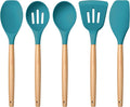 E-far Silicone Cooking Utensils Set, 5-Piece Kitchen Utensils Set with Wooden Handle for Cooking, Silicone Kitchen Nonstick Tools Spatula Turner Slotted Spoons, Nontoxic & Heat Resistant-Blue