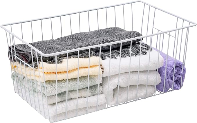 Upright Freezer Organizer Bins， Freezer Baskets for 16, 17, 21 cu.ft Standup Freezer, Wire Storage Baskets with Built-in Handles, 4Pcs , White