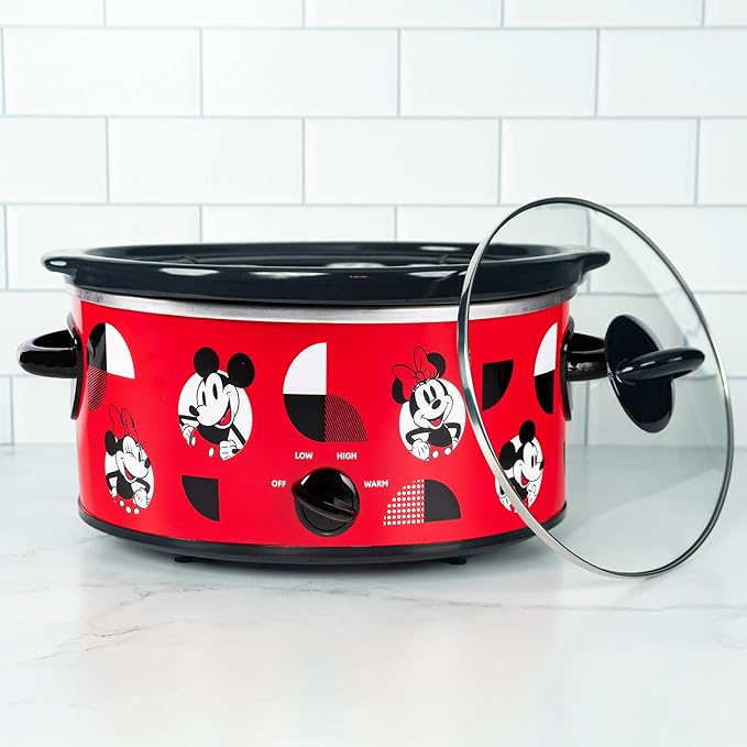 Uncanny Brands Disney Mickey and Minnie Mouse 5-Quart Slow Cooker – Officially Licensed, Removable Stoneware, Adjustable Temperature, Easy-Clean Design