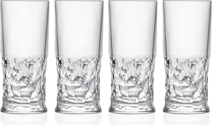 Barski Highball Glass - Drinking Glasses - Set of 4 - Hiball Tumblers - Glass Crystal Tumbler - for Water, Juice, Beer, Mixed Cocktails, Mojito Glass, Tom Collins Bar Glassware, 11 oz, Made in Europe