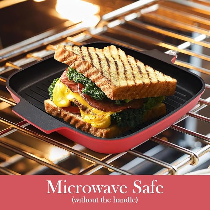 Grill Pan for Stove Tops with Lid 10 inch, Nonstick Square Griddle Pan with Detachable Handle for Indoor Cooking