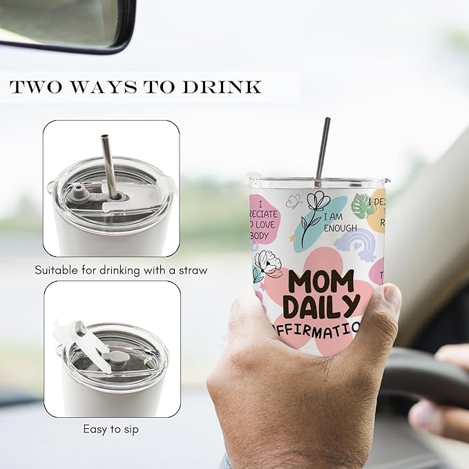 Mom Daily Affirmations 20oz Stainless Steel Insulated Travel Mug Tumbler with Lid and Straw