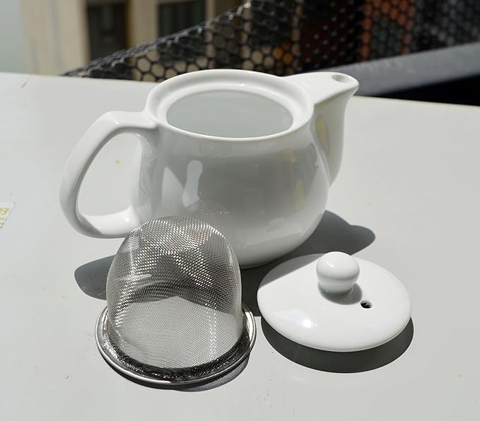 Porcelain Teapot, 9oz Small Tea Pot with Stainless Steel Filter Classical Chinese Tea Pots (White)