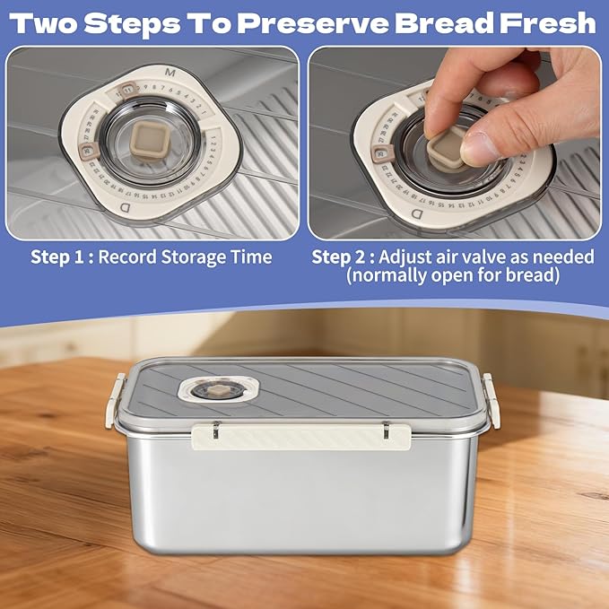 Bread Box for Homemade Bread with Lid, Time Recording Bread Storage Container, Airtight Fresh Bread Holder bin For Kitchen Countertop, Dishwasher Safe