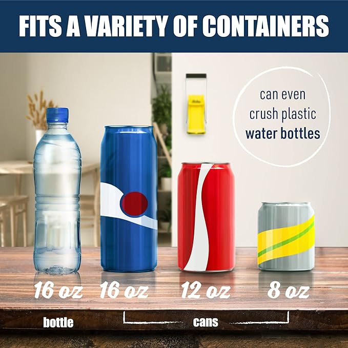 Mckay 16 Oz. and 12 Oz. Metal Can Crusher, Can Crusher Wall Mounted, Can Crushers for Recycling Wall-Mounted Smasher for Aluminum Seltzer, Soda, Beer Cans and Bottles, Gadgets for Home - Yellow