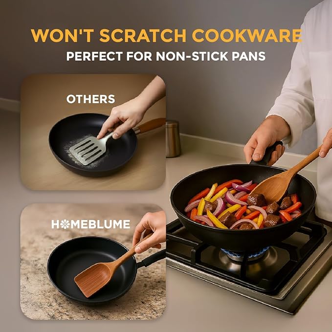 Premium Teak Wooden Cooking Utensils Set, 10+1 Piece Nonstick-Safe Kitchen Utensil Set with Silicone Mat, Heat-Resistant Non-Toxic Wood Spoons & Spurtle for Cooking