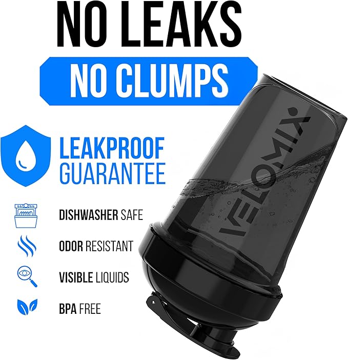 VELOMIX -6 PACK- Shaker Cups for Protein Shakes 20 oz - 6x Wire Whisk | Leak Proof Protein Shaker Bottle for Protein Shakes, Shaker Bottle Pack for Pre & Post Workout, Shaker Cup (ALL IN BLACK)