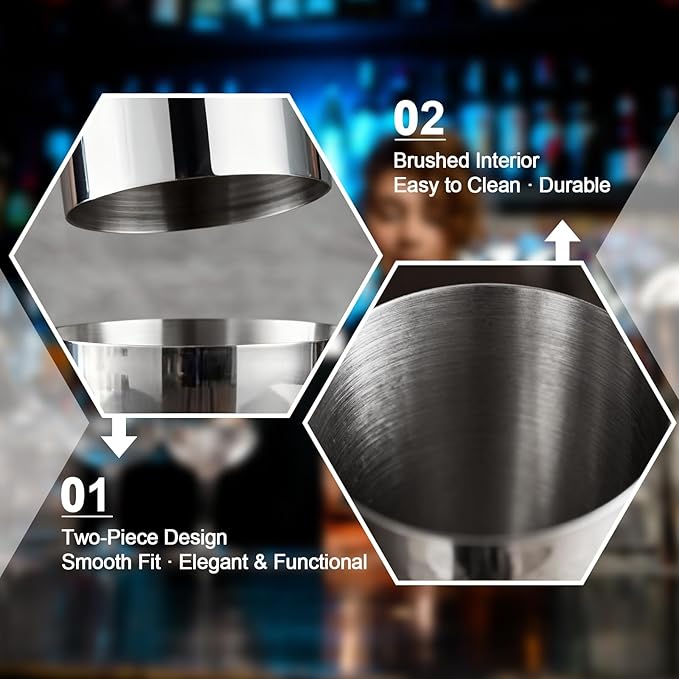 Boston Shaker, Cocktail Shaker, Stainless Steel, 24oz & 20oz, Mirror Finish Margarita Shaker, Leak-Proof Alcohol Mixers for Cocktails for Home & Professional Bartender, Christmas Gifts