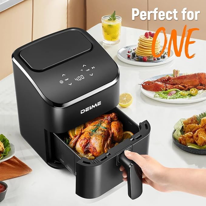 DEIME Air Fryer, Small Digital 2.8 Qt Airfryer Space Saving Compact, Bake, Reheat, Roasts for Quick Easy Meals, Mini Compact & Quiet, Nonstick & Dishwasher Safe Basket (Black+TR)