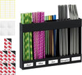 Upgraded Acrylic Straw Holder for Cabinet Door, Fridge & Countertop–Magnetic/Adhesive Dual Mount, Strong Hold, Space-Saving Straw Organizer with Adhesive Tape, Magnetic Sheet