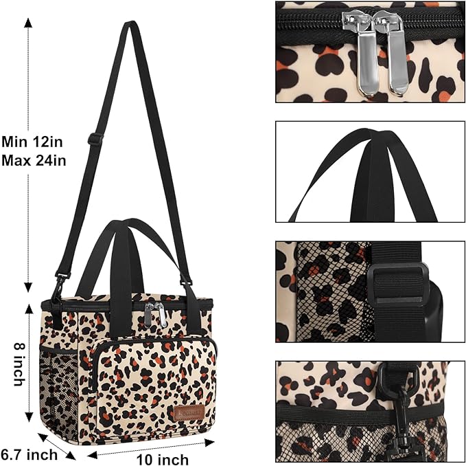 Femuar Lunch Bags for Women/Men, Insulated Lunch Bag for Work Office Picnic - Lunch Cooler Bag Leakproof Lunch Box with Adjustable Shoulder Strap - Leopard Print