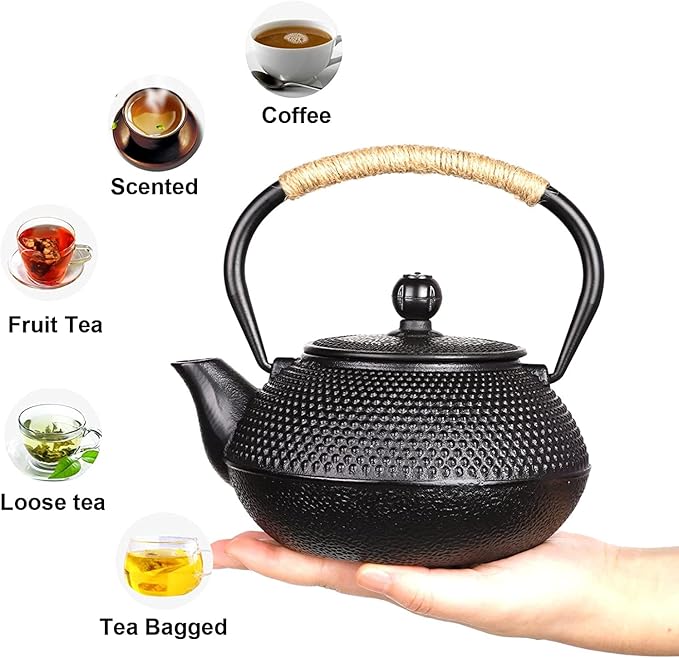 PARACITY Cast Iron Teapot Japanese Tetsubin Coated with Stainless Steel Infuser, Stovetop Tea Kettle for Boiling Hot Water Tea, Mothers Day Gifts from Daughter/Son 30.5 OZ /900 Ml