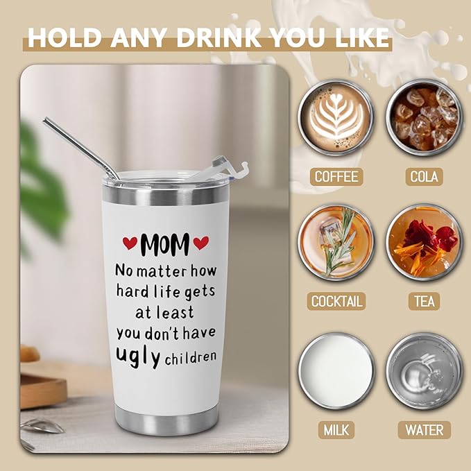 Best Mom Gifts from Son, Daughter, Inspirational Gift for Her Women Christmas Mothers Day Gifts Ideas Thank You Present - 20 OZ Travel Coffee Tumbler