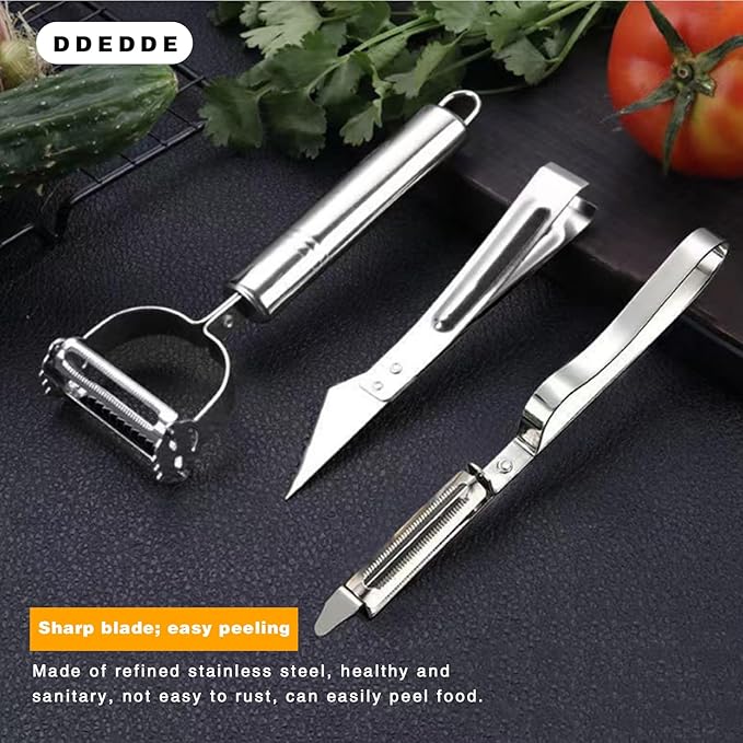 3-Piece Kitchen Peeler & Prep Set: Y Peeler, Straight Peeler & Poultry/Fish Tool with Non-Slip Comfort Handles for Peeling, Grating, De-Boning, De-Feathering Fruits, Vegetables, Potato, Chicken