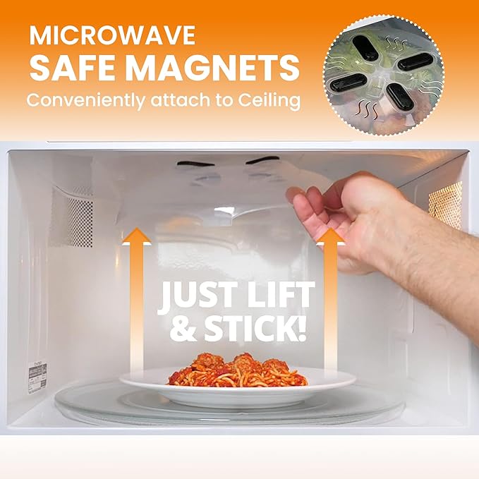 HOVER COVER Magnetic Splatter Cover, 12-Inch Clear BPA-Free Food Lid, Vented Plate Guard with Steam Vents, Anti-Splash Microwave Lid, Dishwasher Safe, Space-Saving Magnetic Storage - Onyx Black