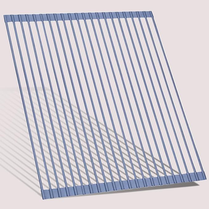 Roll-up Over The Sink Dish Drying Rack Multipurpose Silicone Wrapped Metal Stainless Steel Solid Rods Portable Rolling Rack Kitchen Rolling Dish Drainer for Kitchen Sink Counter (Cold Gray)