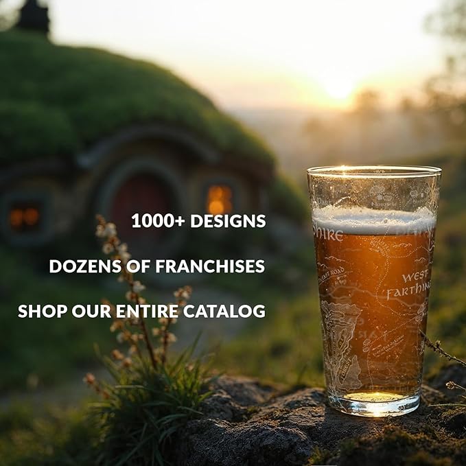 MAP OF THE SHIRE Engraved 16oz Pint Glass | Inspired by Tolkien Power Ring and Middle Earth | Great Christmas Gift Idea | Unique Elvish Fantasy Wizard Fantasy Decor!