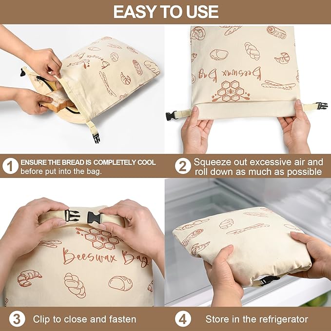 Reusable Bread Bags for Homemade Bread (XL,2 Pack) - Pure cotton Beeswax, Sourdough, Beeswax Bag,Storage Bag, Fresh and refrigerable, New Upgrade Food Storage Bag