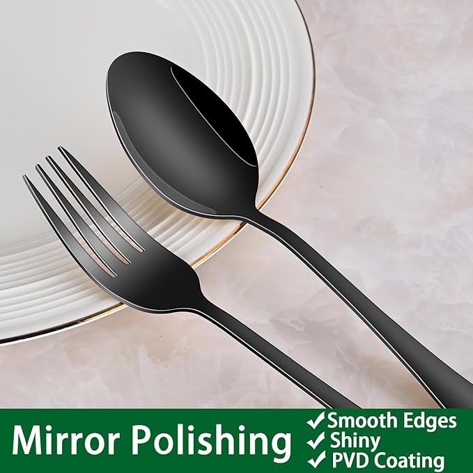 30 PCs Flatware Sets,Black Stainless Steel Silverware Sets Service For 6 Person,Durable Cutlery Sets For Home,Party,Restaurant,Tableware Cutlery Sets