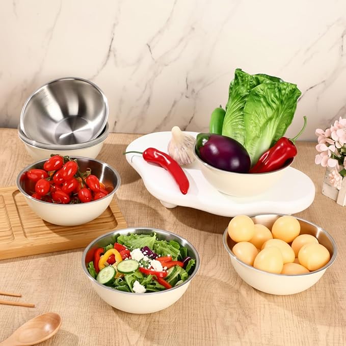 12 Pcs 1.3qt Stainless Steel Mixing Bowls Nesting Metal Prep Salad Bowls with Scale Reusable Baking Cooking Food Soup Storage Organizers for Kitchen Refrigerator