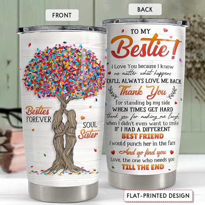 SANDJEST Best Friend Tumbler 20oz Besties Gifts for Women BFF Soul Sister Bestie Stainless Steel Insulated Tumblers Coffee Travel Mug Cup Friendship Gift for Birthday Christmas