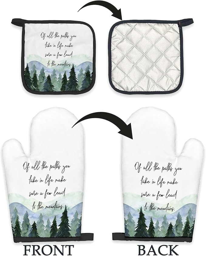 Rustic Mountain Cabin Decor Oven Mitts and Pot Holders Sets, Forest Camper Gifts Kitchen Accessories Sets, of All The Paths You Take in Life Heat Resistant Oven Glove Potholders for Kitchen