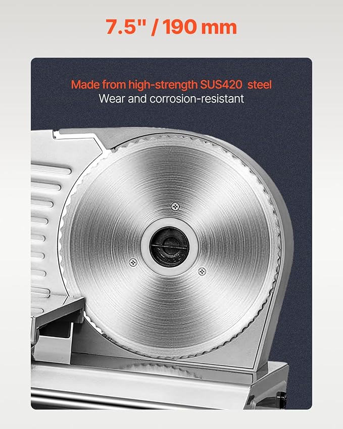 VEVOR Meat Slicer, 180W Electric Deli Food Slicer, 7.5 inch Meat Cutter with a Premium SUS420 Blade, 0-0.6 inch Adjustable Thickness, ETL Certified Food Slicer Machine for Home Use