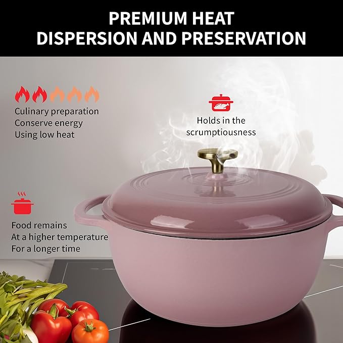 Premium Enameled Cast Iron Dutch Oven for Bread Baking | Non-Stick 5.5QT Oval Bread Oven with Lid | Perfect for Sourdough, Loaf, and Artisan Baking (Round Pink, 5.5 QT)