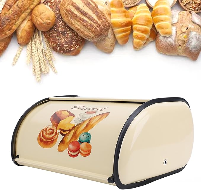 Bread Box,Roll Top Bread Box Vintage Bread Container for Kitchen Countertop Drum Type Metal Bread Storage Bin for Bread Cake Doughnut Biscuit Food Tableware (Type 2)