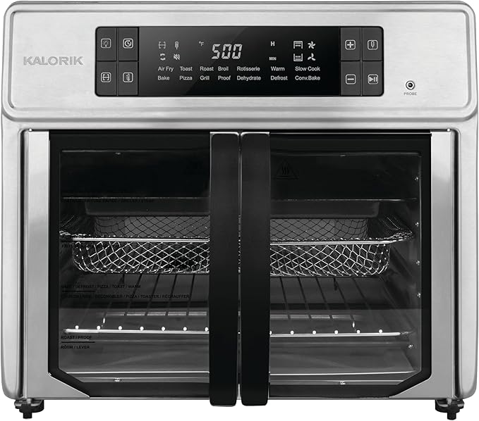 Kalorik Air Fryer Oven MAXX Advance Series 26-Quart with Digital Controls Easy-View Door and 14 Smart Cooking Presets, Includes 9 Cooking Accessories & Smart Probe, 1700-Watts, Black