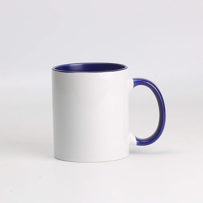 11oz White Ceramic Sublimation Coffee Mug With Solid Colors Inside and Handle, Mixed 6 colors of Black, Red, Blue, Yellow, Green and Pink, Case of 12