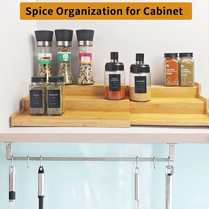 JinDoWin Spice Rack Organizer For Cabinet, Spice Organization For Cabinet, Spice Rack For Countertop,15.7 Inch Adjustable Seasoning Organizer Spice Organizer (1 Pack, Large)