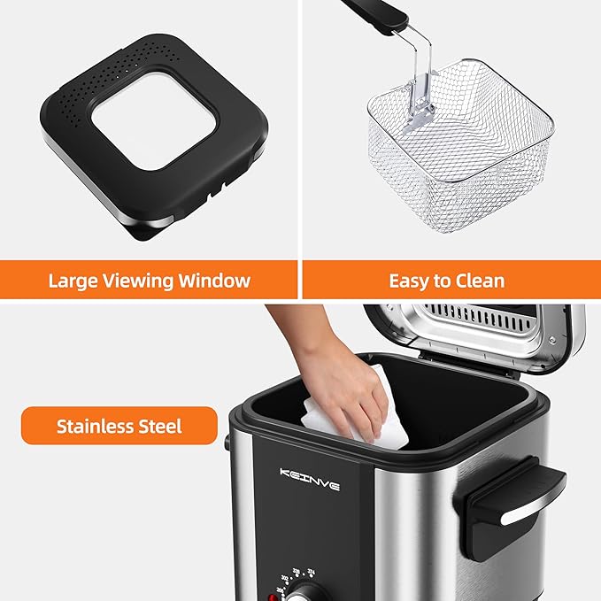 Electric Deep Fryer, 1.5 Liters Oil Capacity, Small Deep Fryer with Basket, Cool Touch Sides, Nonstick
