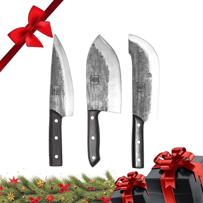 COOLINA The Ultimate Trio Professional Kitchen High-Carbon Steel Knife Set | Handmade Knives for Daily Kitchen Tasks | Full Tang, Ergonomic, Razor Sharp (Tungsten, Galba, Daozi)