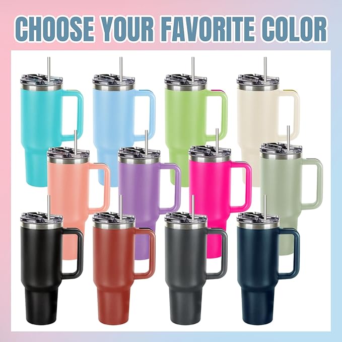 Personalized 40 Oz Tumbler with Handle and Straw Lid, Custom Stainless Steel Water Bottle Travel Mug with Names and Birth Flower, Personalized Mothers Birthday Gifts for Mom Women Men Friend,Christmas