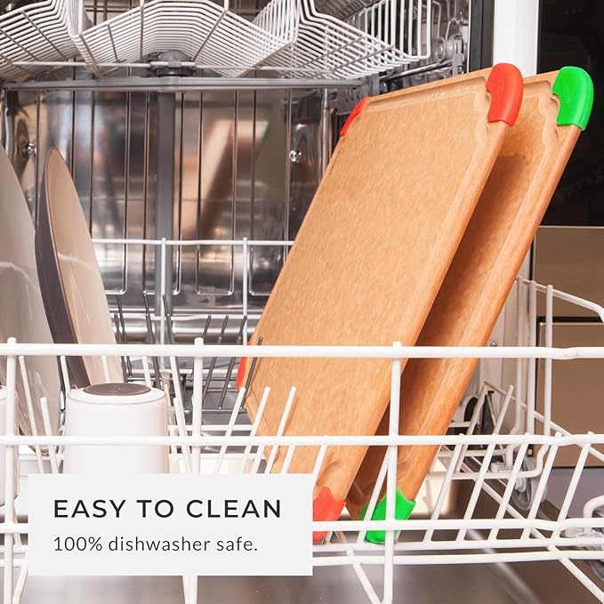 Elihome Premium Series Color Code Wood Fiber Dishwasher Safe Cutting board for Kitchen, Food Icon, Juice Grooves, Non-Porous, Non-slip Feet,Made in USA, X-Large 19 x 14 x 1/4"