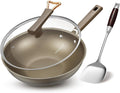 13 Inch Titanium Wok Pan with Lid, Non Stick Frying Pan, Woks & Stir-Fry Pans Nonstick, Flat Bottom Stainless Steel Wok, Titanium Pans Ideal for Induction Stovetop Cooking PFOA&PFAS Free